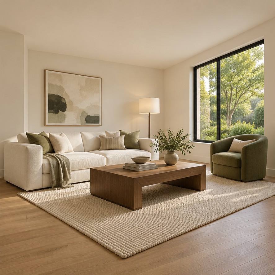 Warm modern living room furnishing concept